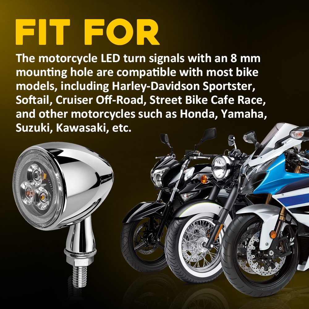 Front Rear Left Right Motorcycle Turn Signal Lights Chrome Housing Red Lights