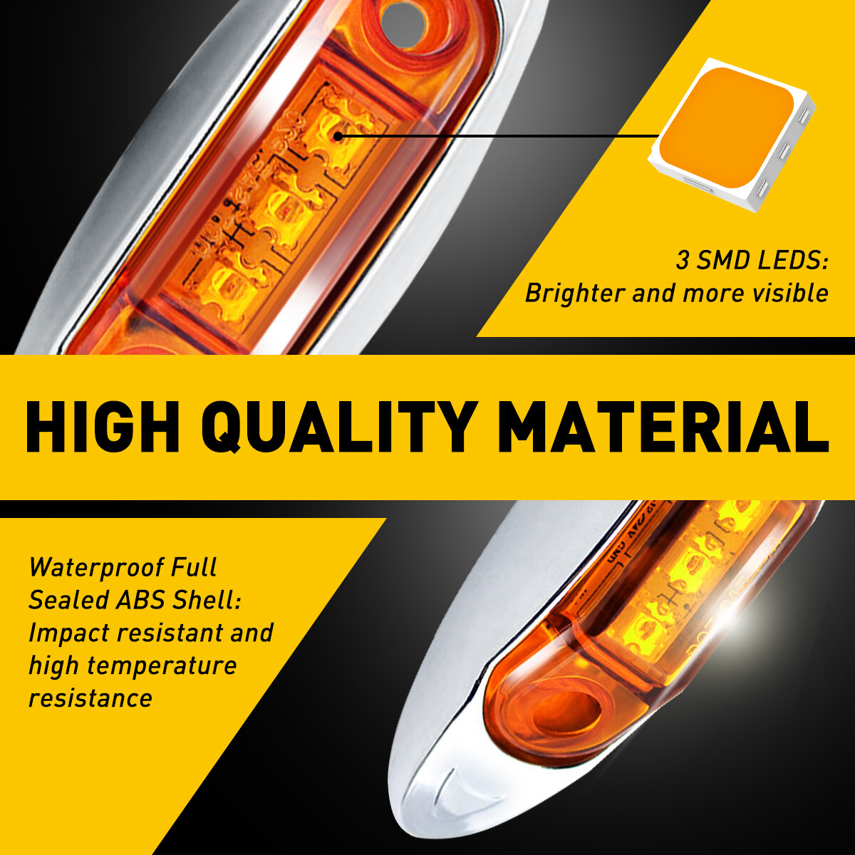 10Pcs Amber 3LED Side Clearance Marker Light For Car Truck Trailer Pickup 12V US