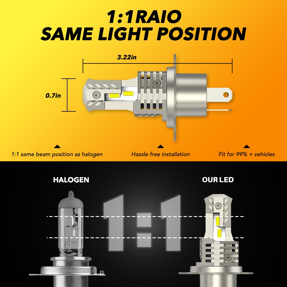 Pair H4 9003 LED Fog Light Bulbs White 6000K Headlamp Daytime Runninng Lamp Kit