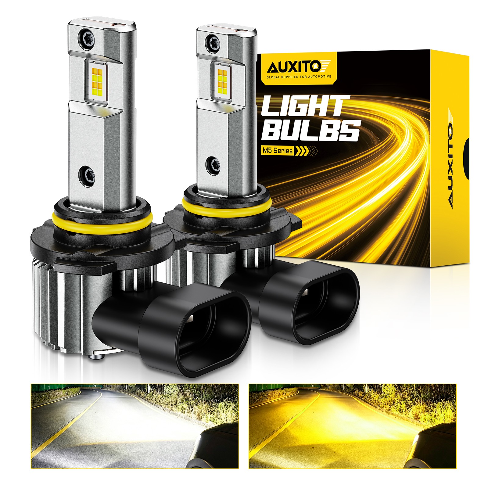 9006 HB4 Headlight Light Bulbs Low Beam 6500K White&3000K Amber Yellow 50000LM