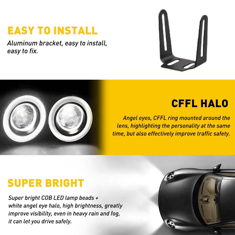COB LED 2x 3.5″ Universal Halo Ring Angel Eyes Fog LED Light Projector White DRL