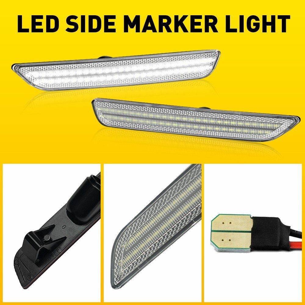 For 2010-14 Ford Mustang LED White Side Marker Light Clear Lens Front Rear 4pcs