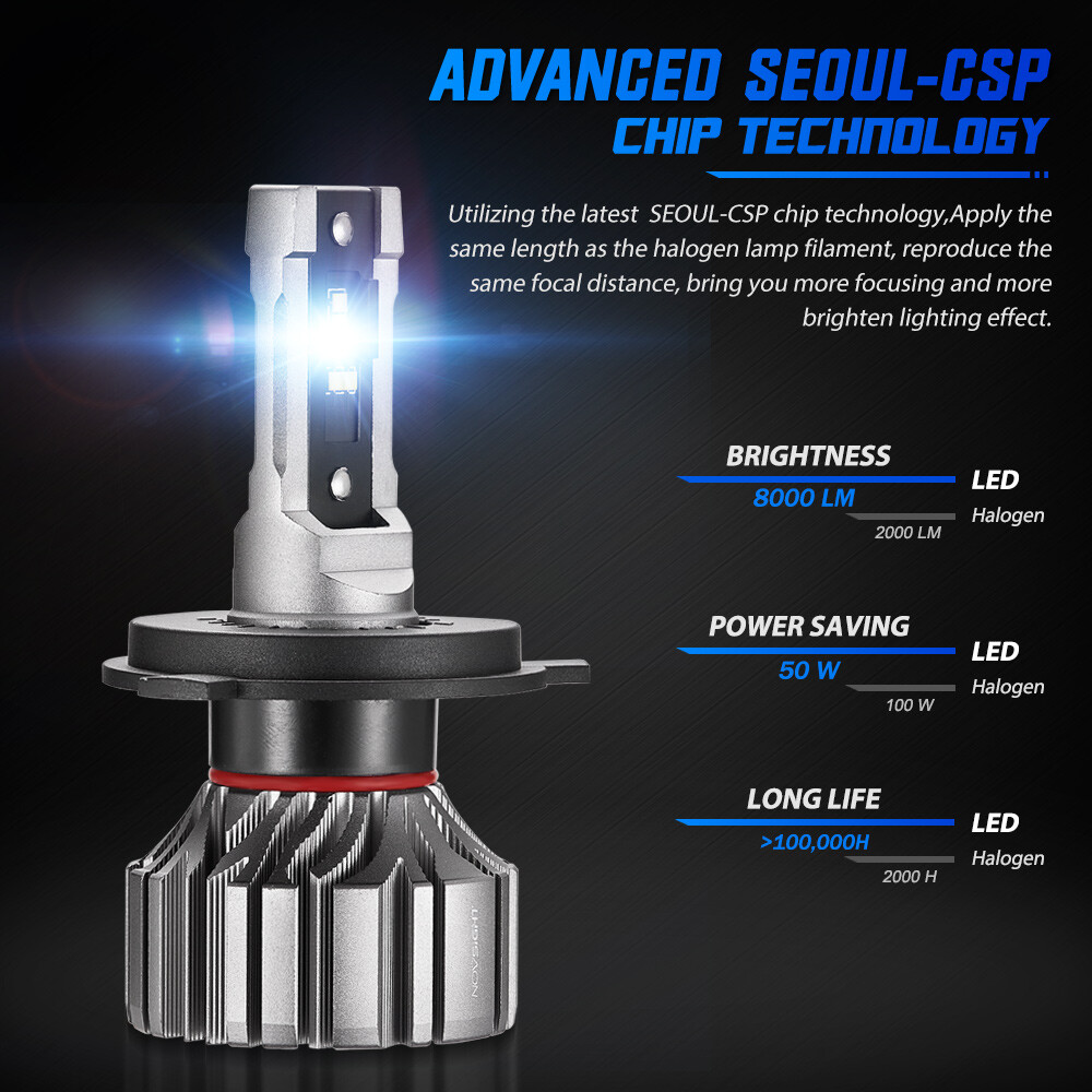 NOVSIGHT H4 9003 HB2 LED Headlight Bulbs High Low Beam 6500K Replace Xenon