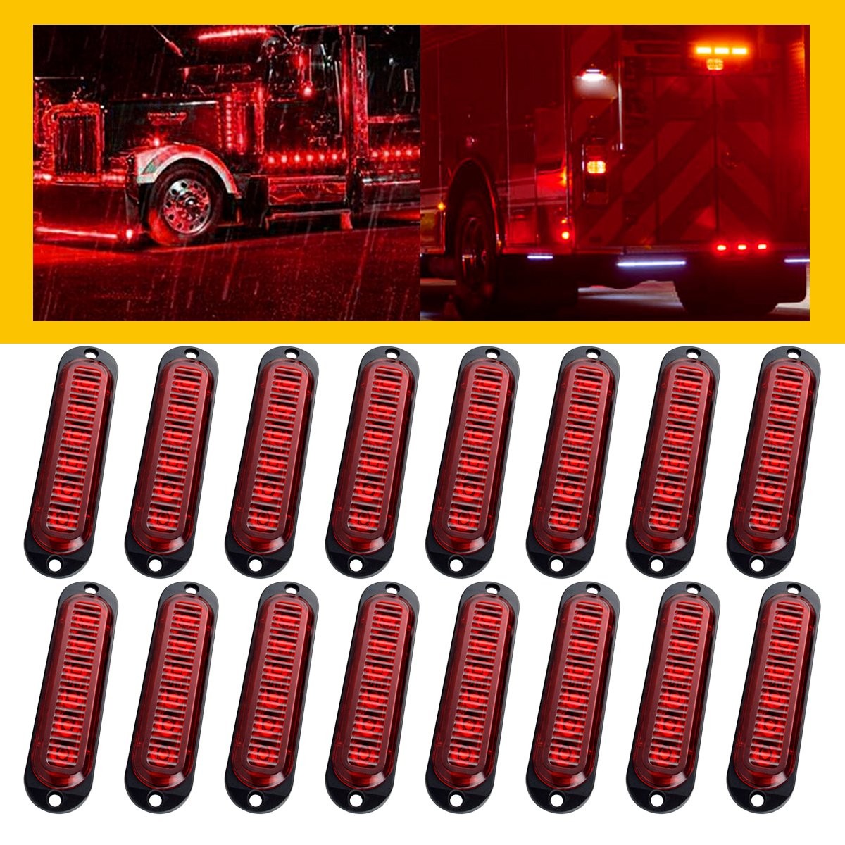 16PCS 6-LED Clearance Light Red Brake Signal Light Side Marker Indicator NEW USA