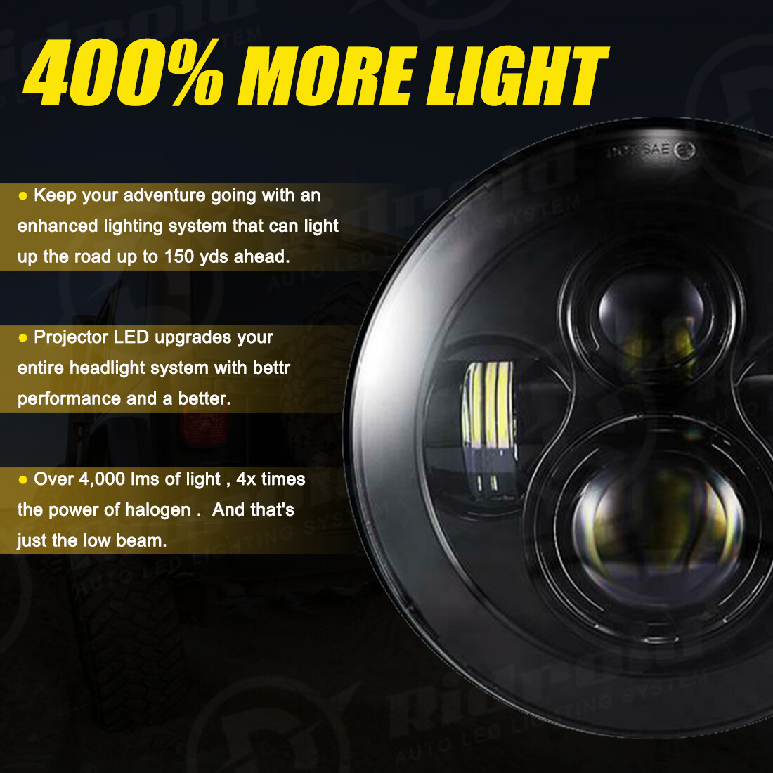 7″ inch 300W LED Headlight Hi lo Black for Harley Honda Yamaha Ducati Motorcycle