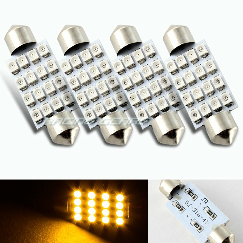 4x 41mm 16 SMD Amber LED Panel Interior Replacement Dome Light Lamp Festoon Bulb