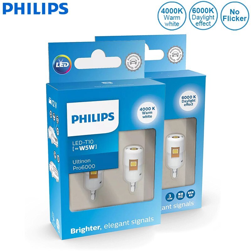 Philips UltinonPro6000 LED T10 W5W 4000K 6000K White Car Interior Lamp Turn Bulb