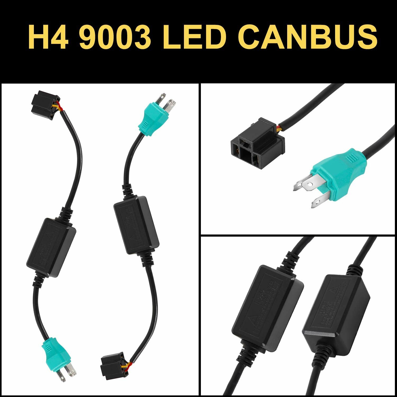 H4 9003 LED Headlight Decoder Canbus Adapter Connectors Anti-Flicker Resistor