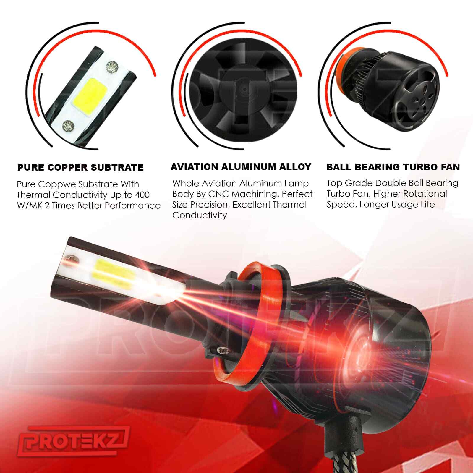 Protekz H13 9008 LED Headlight Bulbs CREE Hi/Lo 5Years Warranty Waterproof 6000K