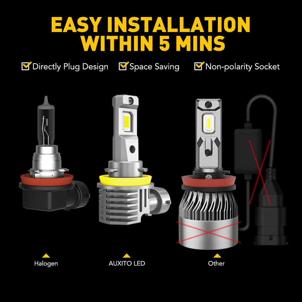 4x AUXITO 9005 H11 LED Combo Headlight Bulbs High Low Beam Kit Extremely White