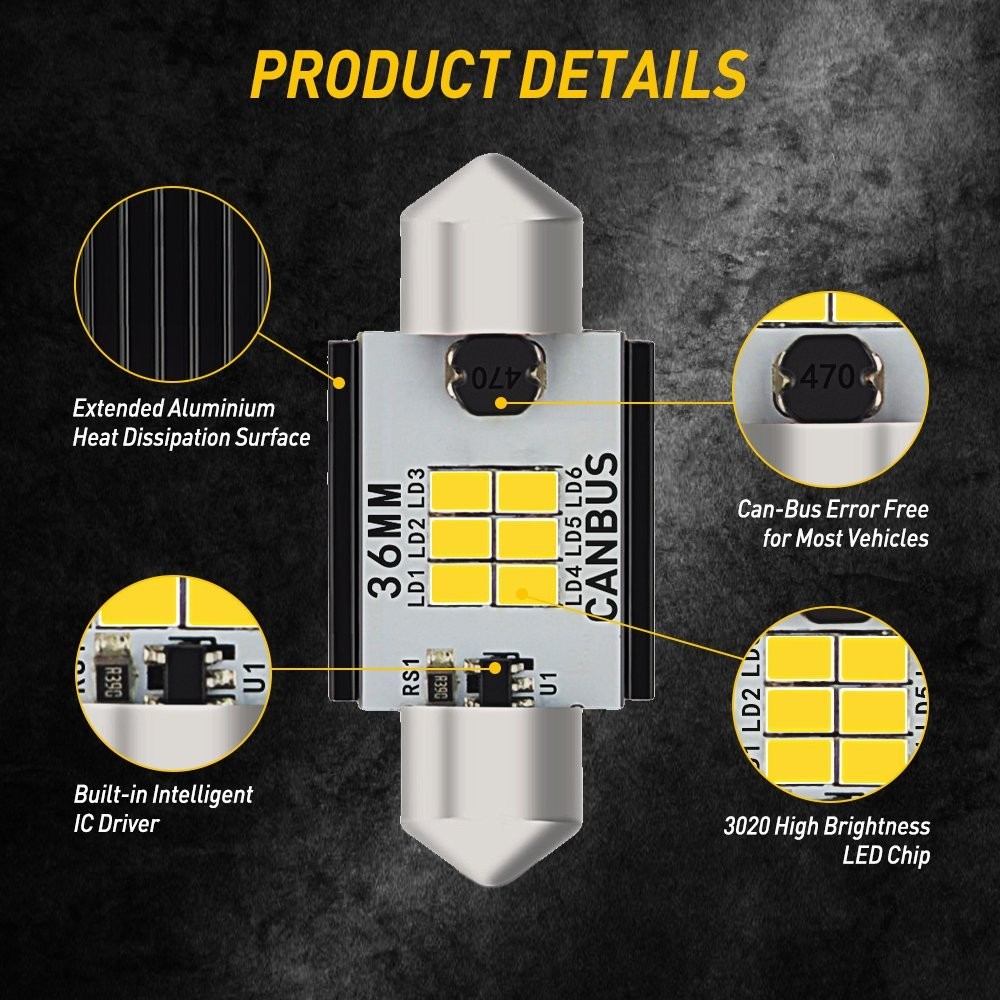 Clear White 36MM 6411 LED Interior Bulbs for Dome Map Trunk License Plate Light