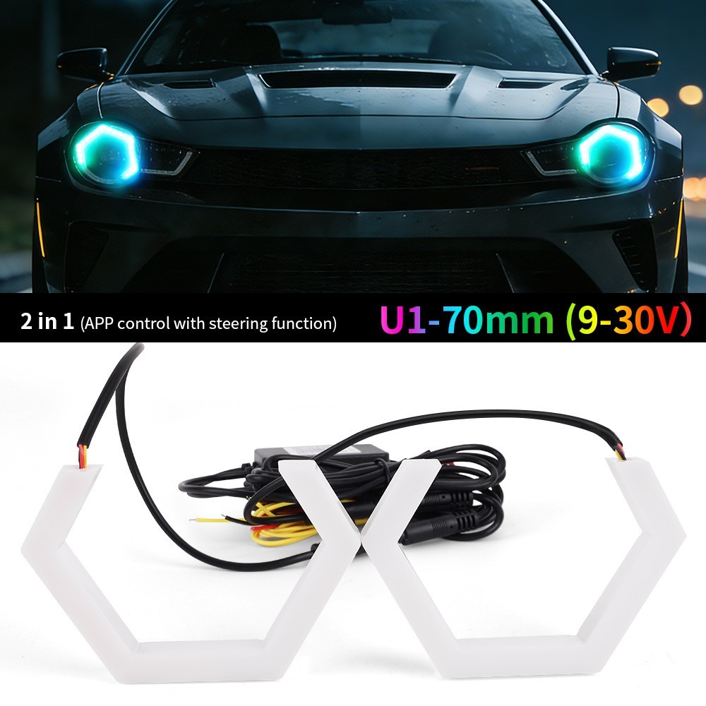 APP 2 in 1 Car RGB Heart LED Angel Eyes Halo Rings Headlight DRL Light Retrofit
