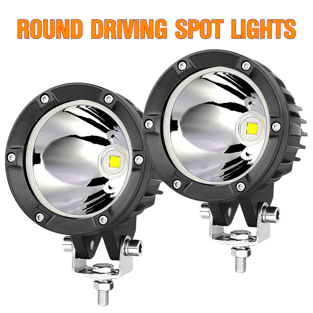 Pair 4″ 80W Round LED Off Road Driving Lights Spot Pods Work Fog 4WD UTV SUV ATV