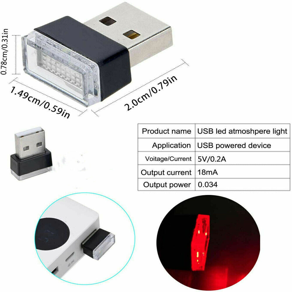 US STOCK 1PCS car USB LED Interior Light Neon Atmosphere Ambient Lamp Random