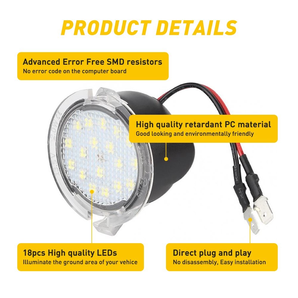 2X White 18-LED Side View Under Mirror Puddle Light for Ford F150 2007-19 US EOA