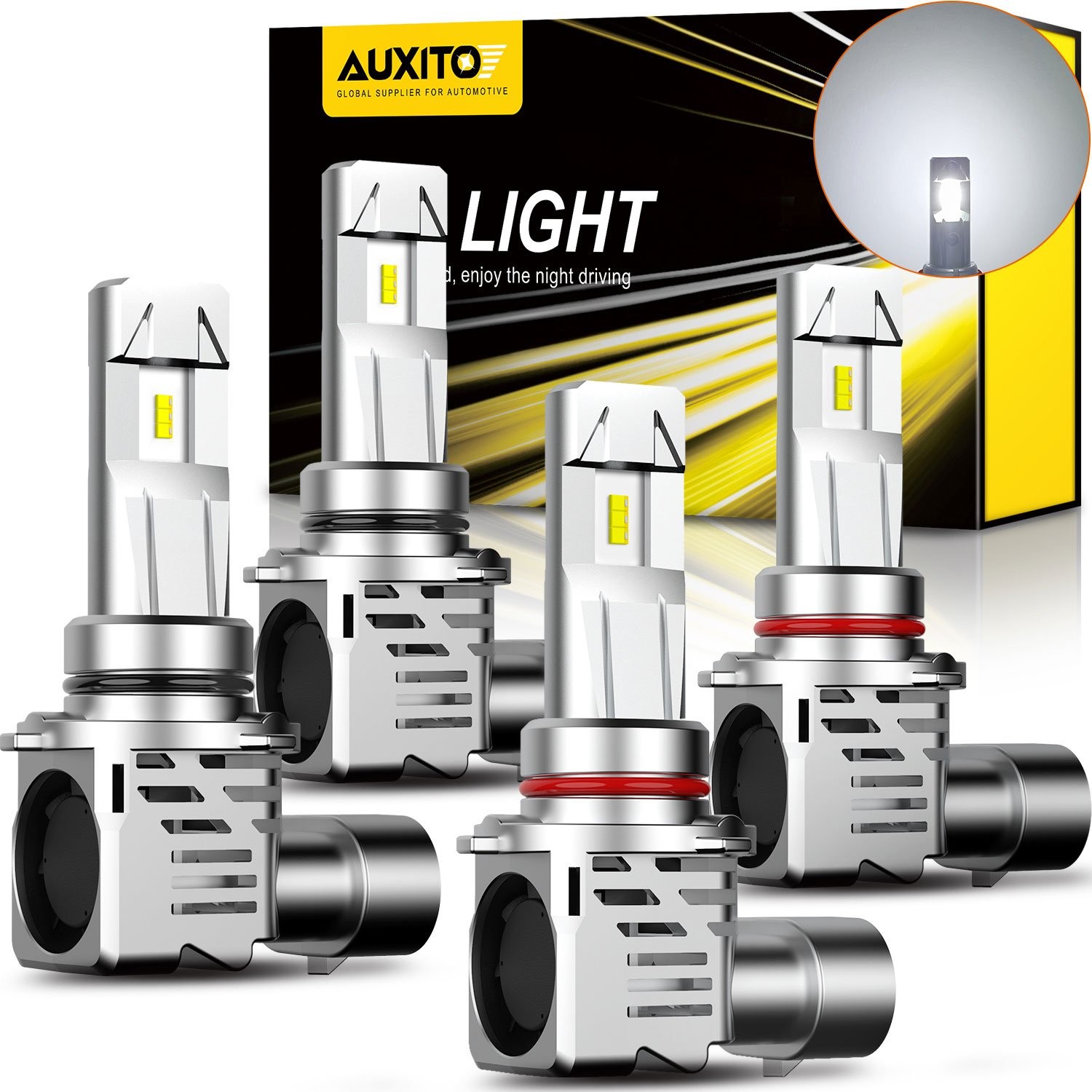 AUXI9006 9005 Combo Headlight LED Kit Bulbs 6500K White Bright High Low Beam E