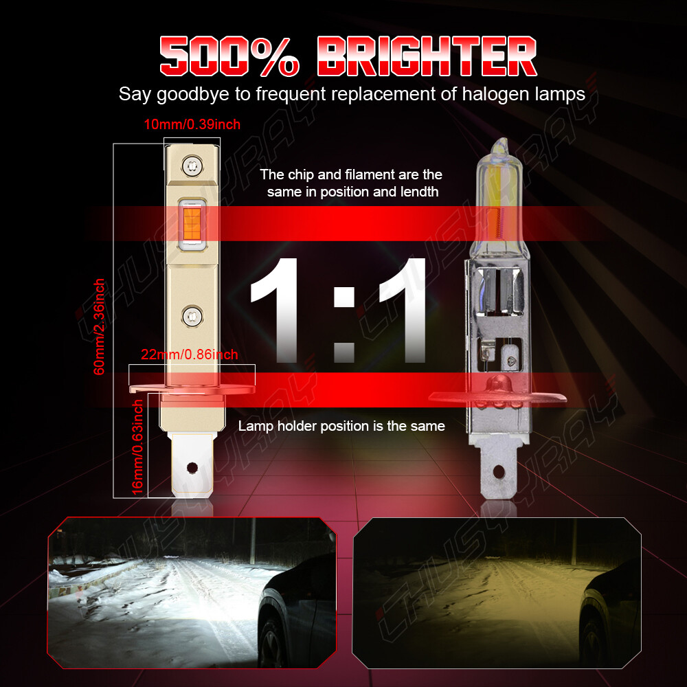 H1 LED Headlight Kit Bulbs High Low Beam 6000K Super White 12000LM Combo 2