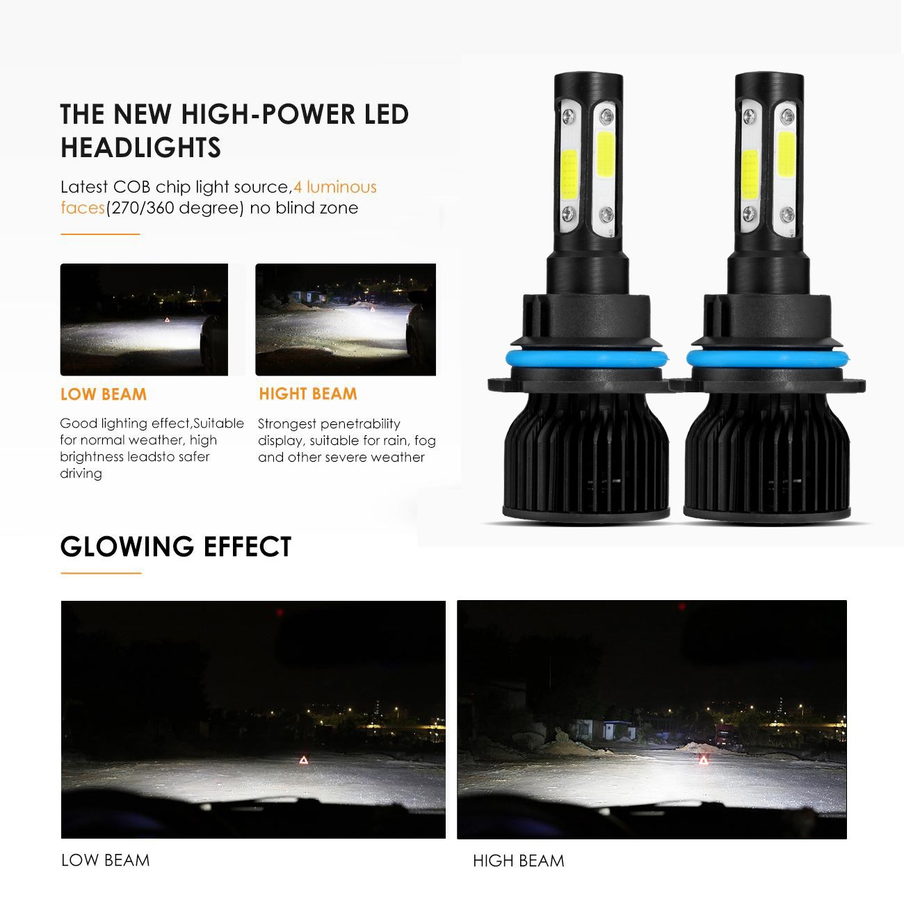 4 Sides HB1 9004 LED Headlight Bulbs High Low Beam 10000W 2500000LM Super White
