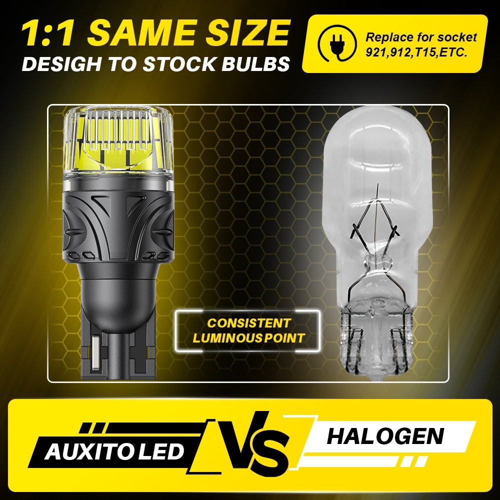 2-20 LED Reverse Tail Light Bulb T15 912 921 Bright White 6000K AUXITO Gray-Look