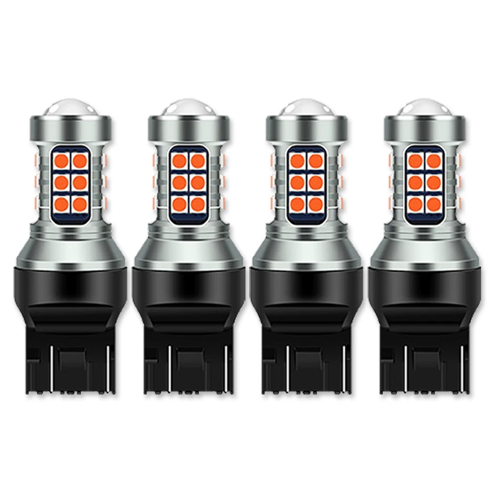 4X 7443 7440 LED Strobe Brake Light Bulbs Pure Red Flash Stop Tail Light