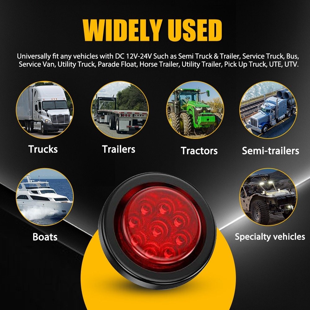 2″ Round 9 LED Clearance Side Marker Light W/ Black Grommet For Truck UTV1-5set