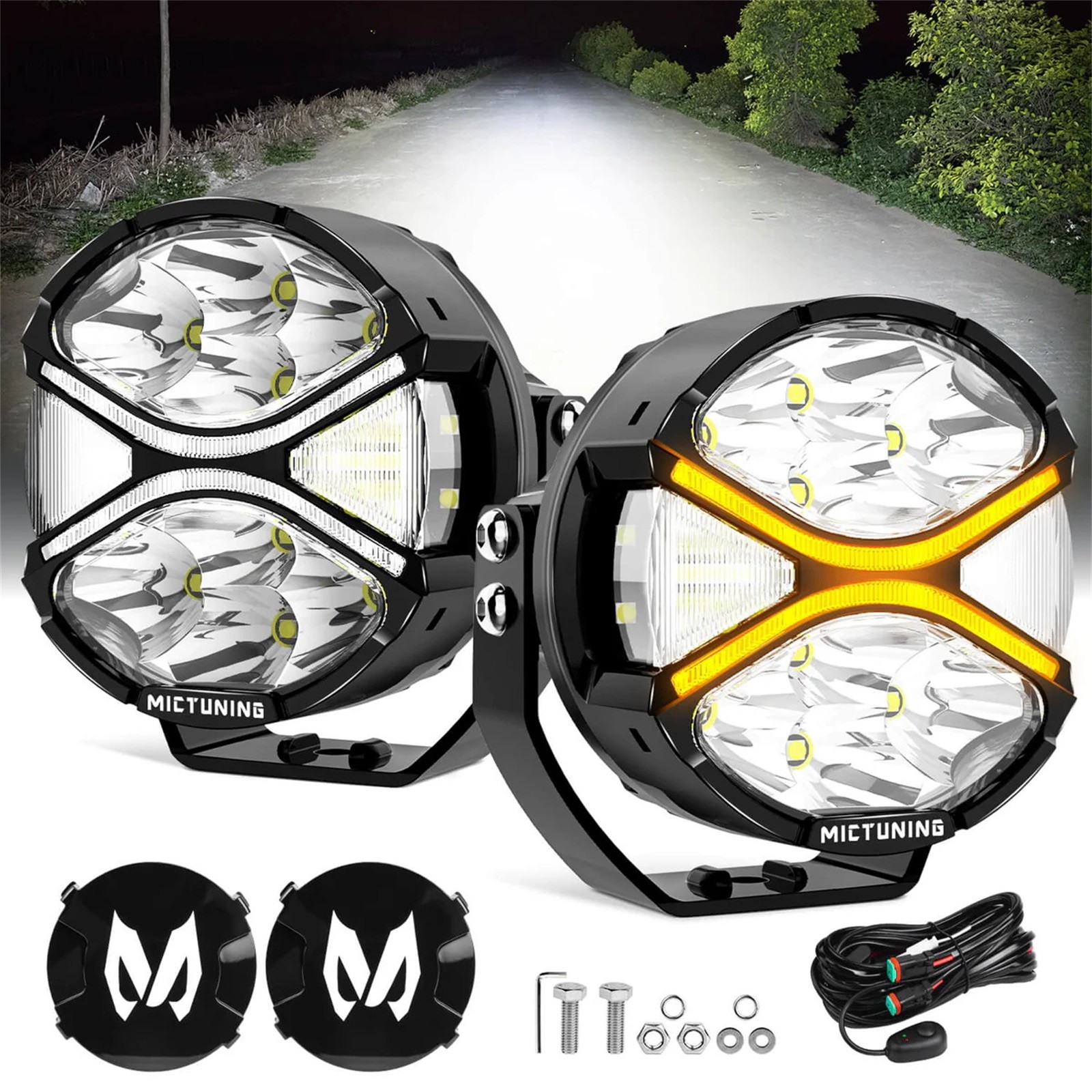 4 Inch 160W LED Round Light Pods 270° Side Shooter w/White DRL Amber Turn Signal