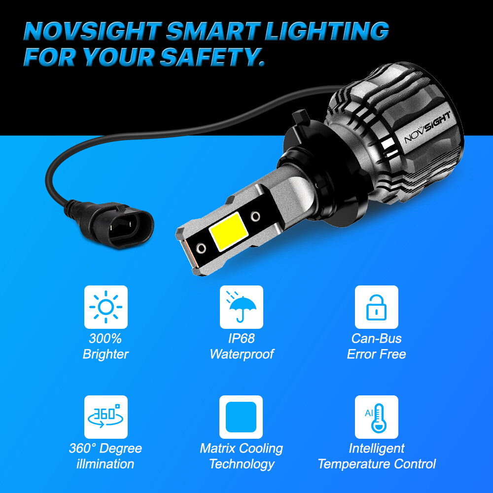 NOVSIGHT 9006 LED Headlight Bulbs 20000LM Conversion Kit High Low 6500K White