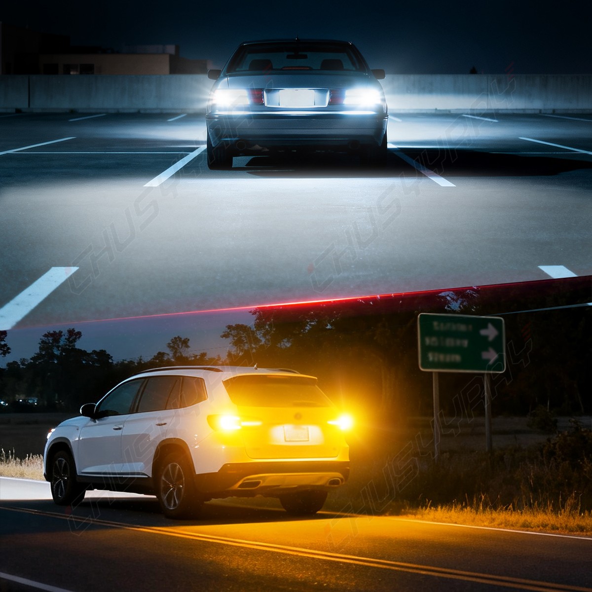 White/Amber High Power 16-SMD 7443 Switchback LED Bulbs FIT Turn Signal Lights