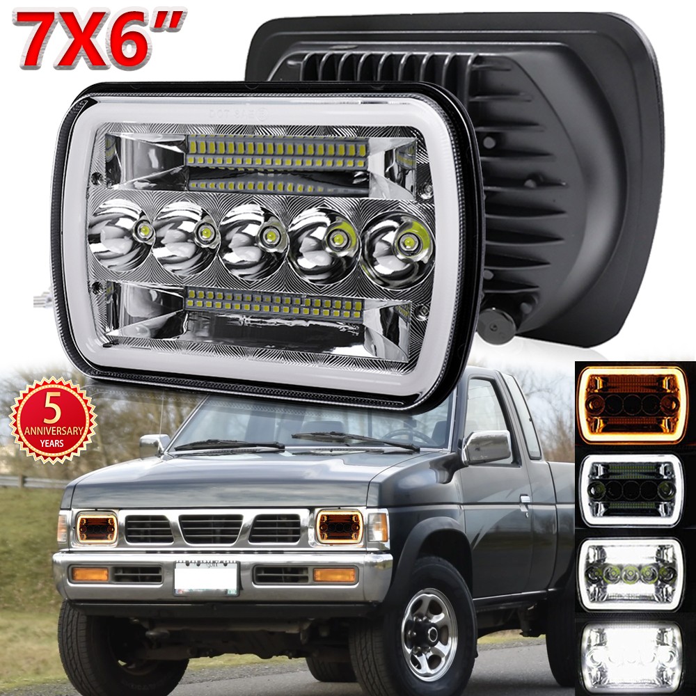 For Nissan Pickup Hardbody D21 DOT 5×7″ 7×6″LED Headlight High Low Beam DRL