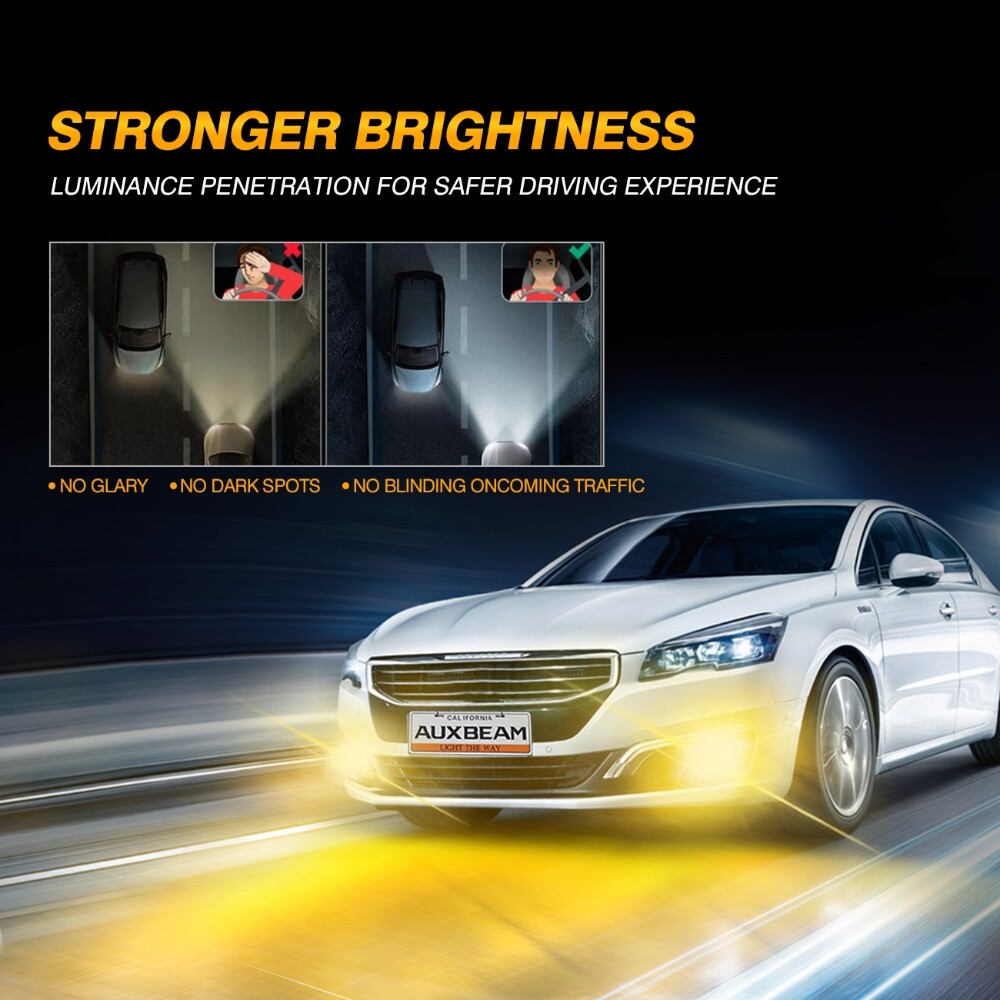 AUXBEAM 5202 LED Fog Light Bulbs For Chevy Silverado 1500 2007-2015 Yellow 3000K