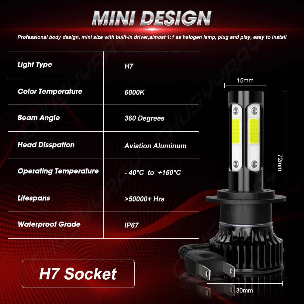 H7+H7+H11 Combo LED Headlight Bulb Hi/Lo Beam Fog Light 10000LM 6000K Lamp