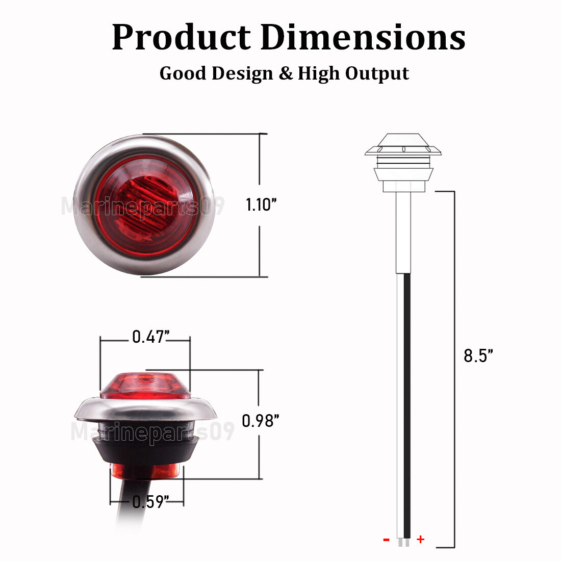 50x 3/4″ Round Red LED Side Marker Lights Truck Trailer Bullet Stainless Base