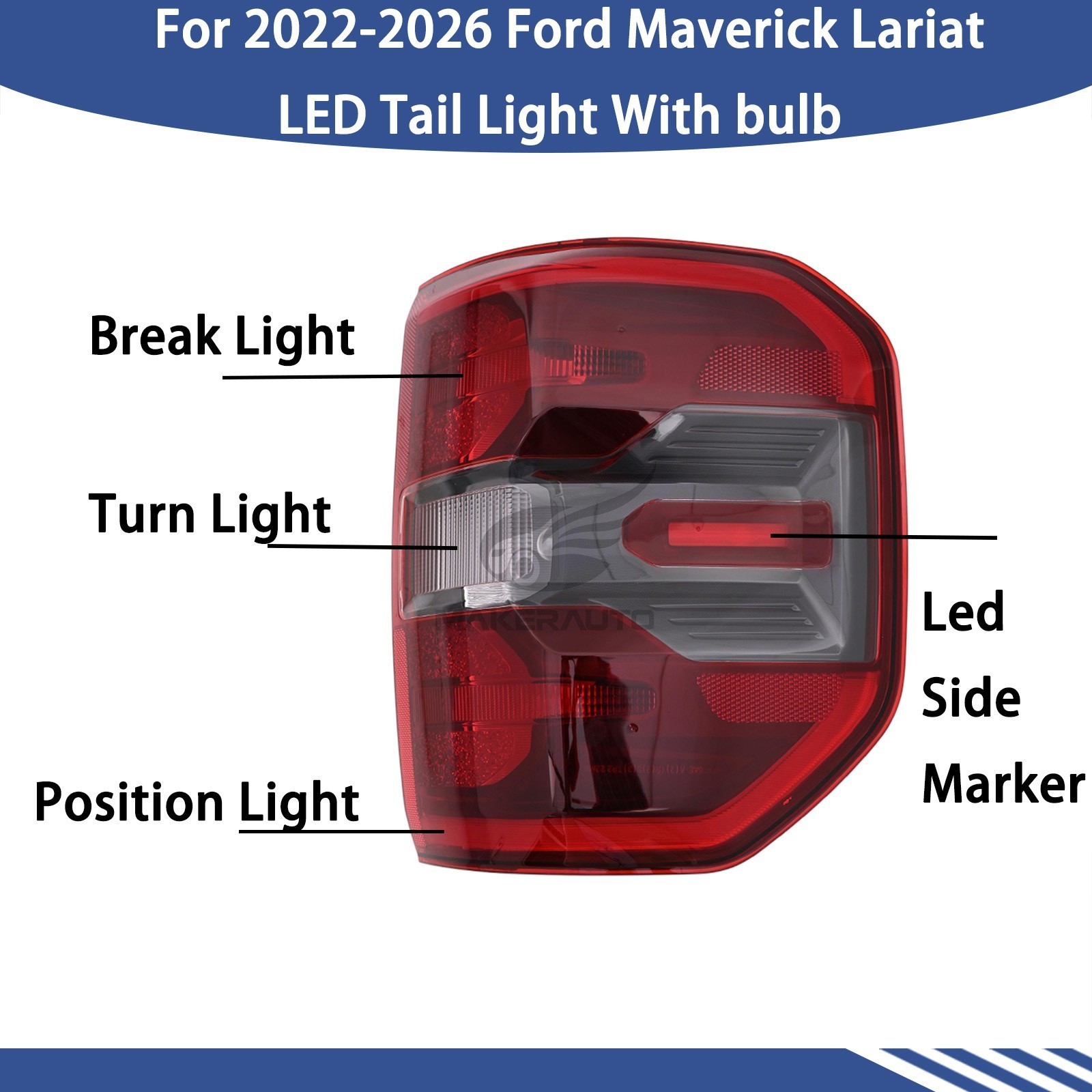 Pair LED Tail Light Lamp Left & Right for 2022-2025 Ford Maverick XLT Red Smoked