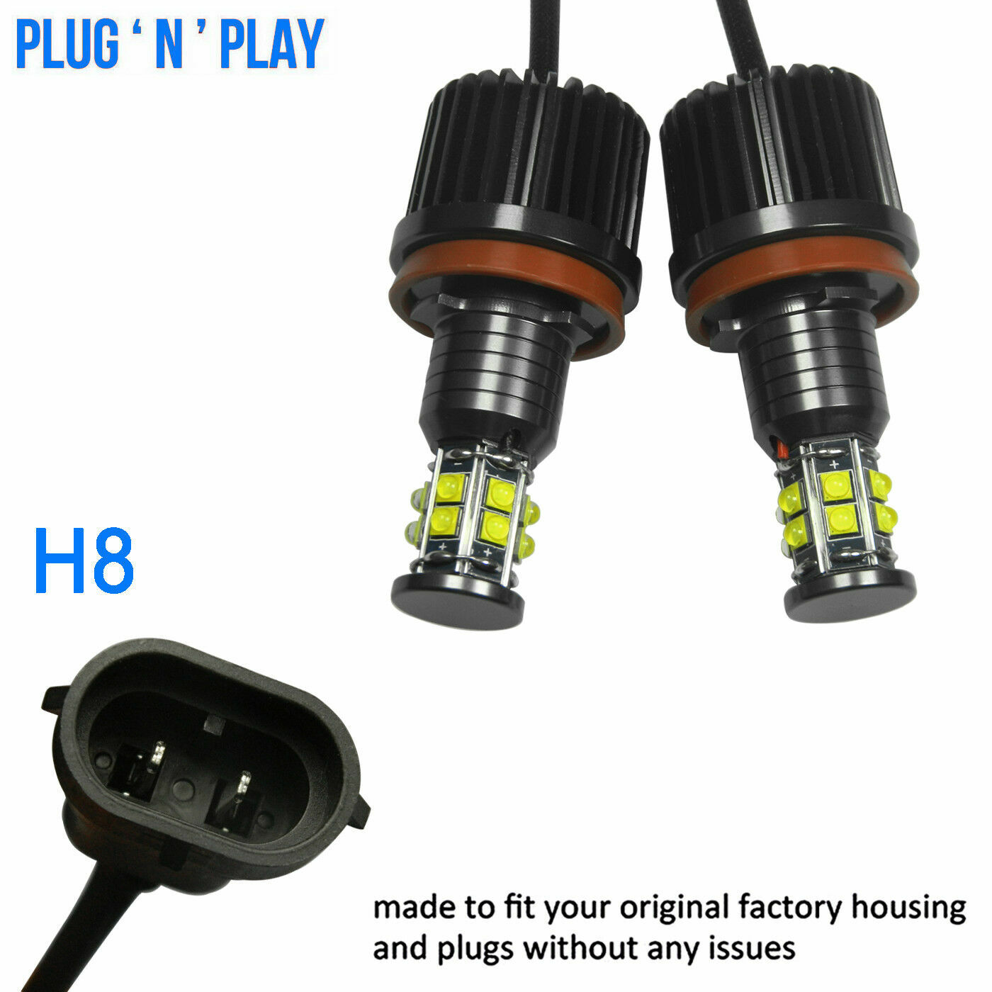 For BMW 323i 325i 328i 335i E90 E92 2xH8 LED 120W per Angel Eyes Halo Ring Bulbs