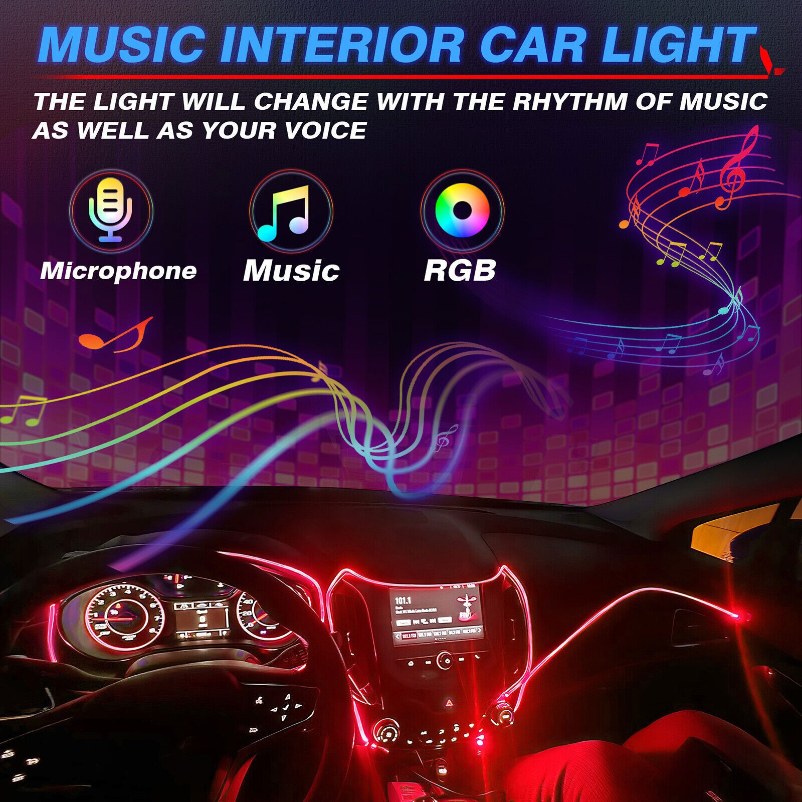 10M RGB 8 in 1 RGB Car Atmosphere Interior LED Guide Fiber Optic Ambient Light