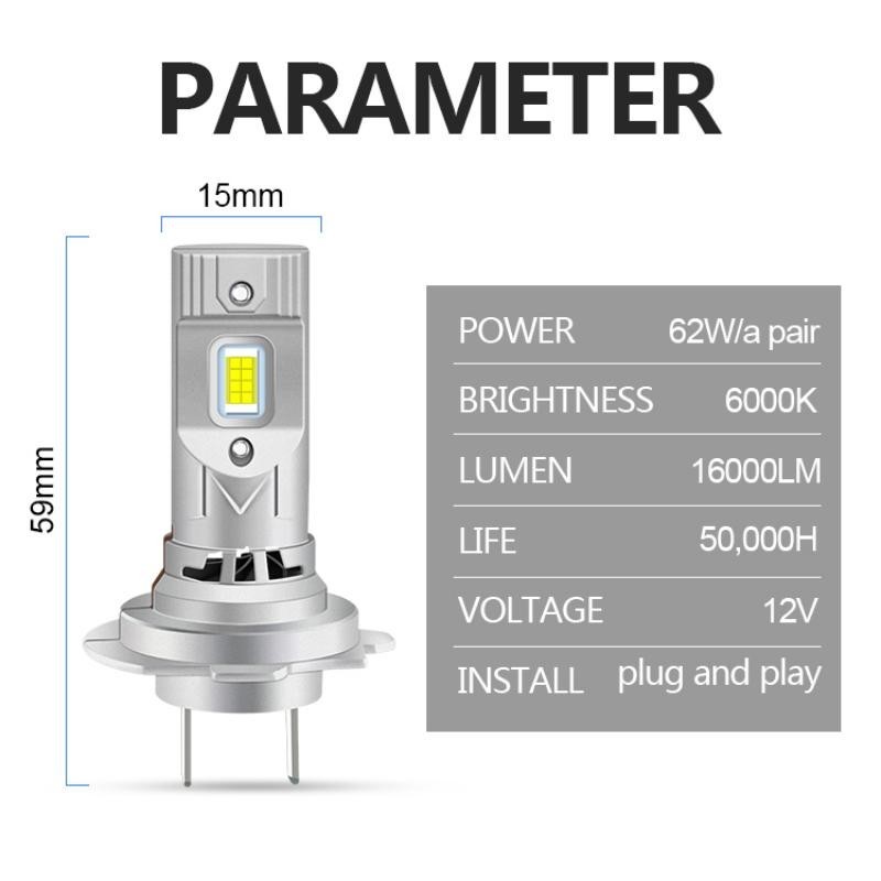 12V 62W Car Headlights Car Lighting 16000 Lumens 360 Degree Beam Angle