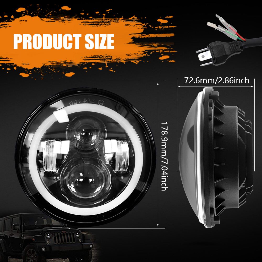 Pair 7 inch Round LED Headlights HI-Lo Beam For Freightliner Coronado 2001-2016