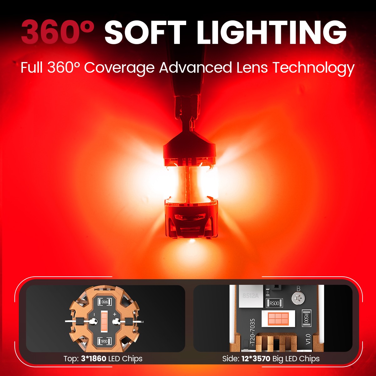 Error Free 7443 7444 7440 7440A LED Brake Tail Bulbs Bright Red 4800LM Pair 48W