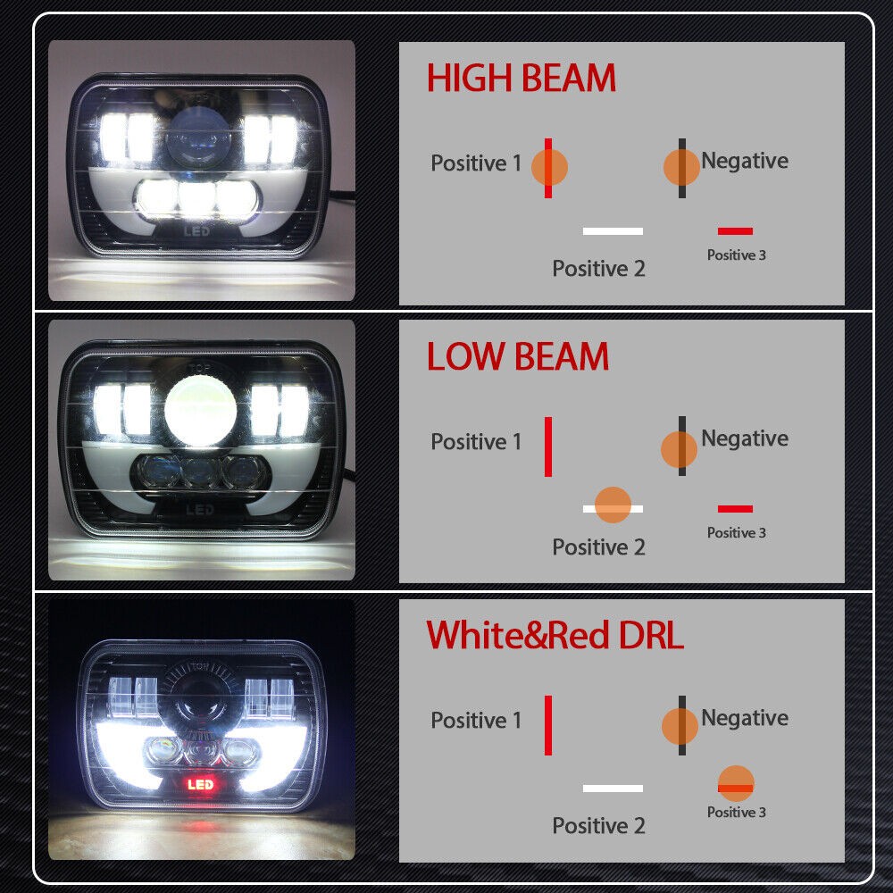 Ultra-bright 5X7″7×6″ inch Rectangle LED Hi/Lo Beam Headlight DRL 180W Headlamps