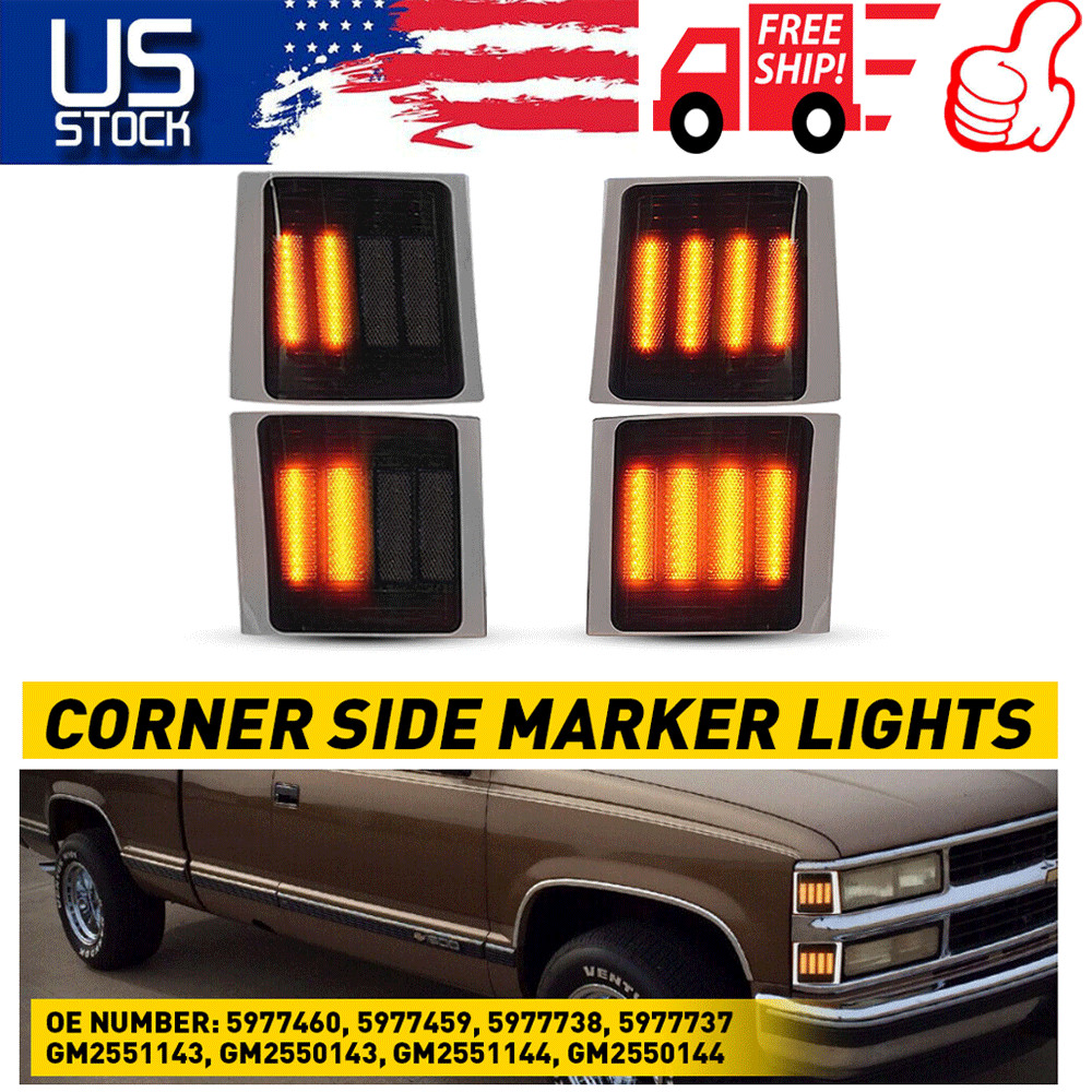 Full 4PC LED Smoked Corner Side Marker Lights For 94-98 Chevy C/K 1500 2500 3500