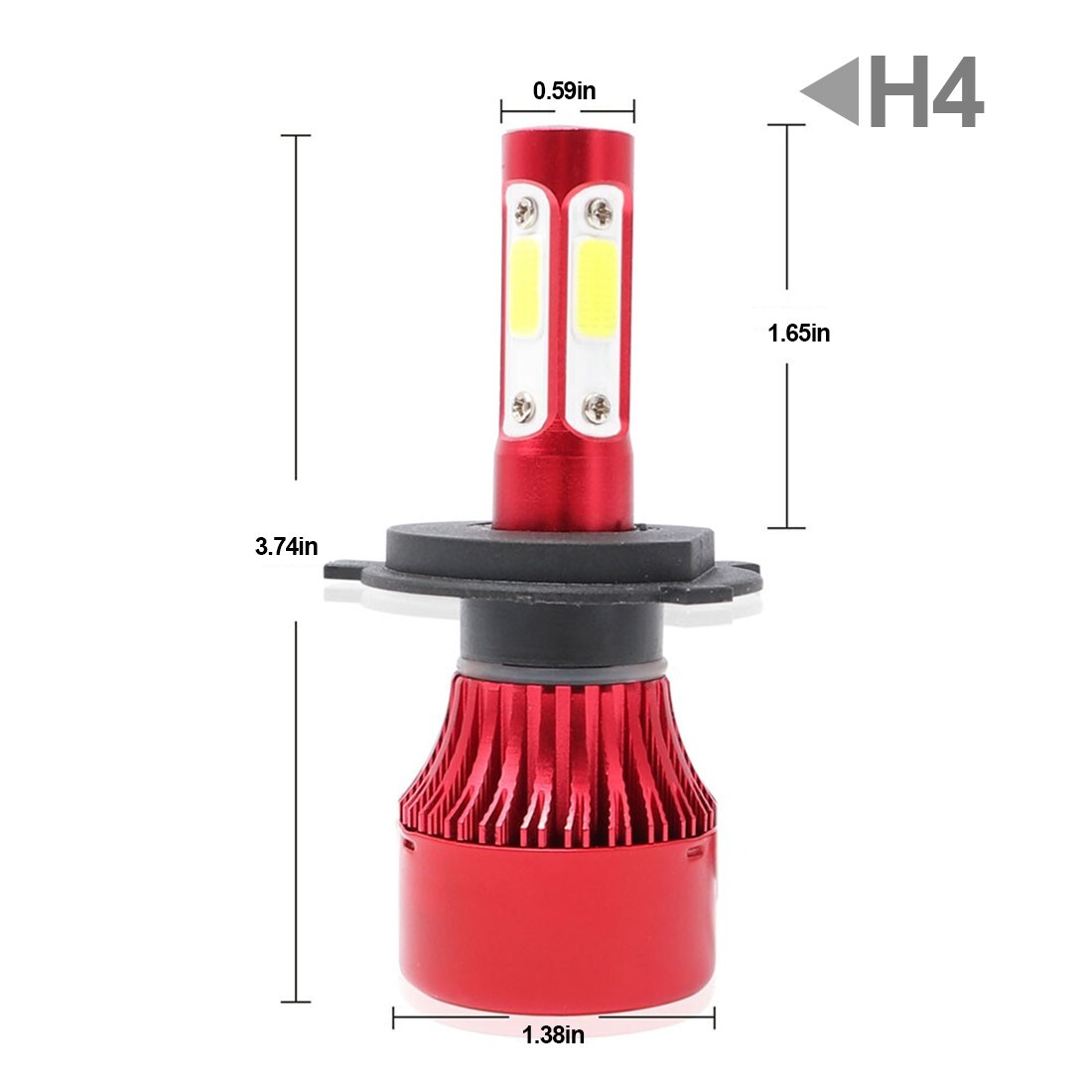 4-Side H4 LED Headlights Kit Hi/Low Beam 6500K 9003 HB2 Bright White Light Bulbs