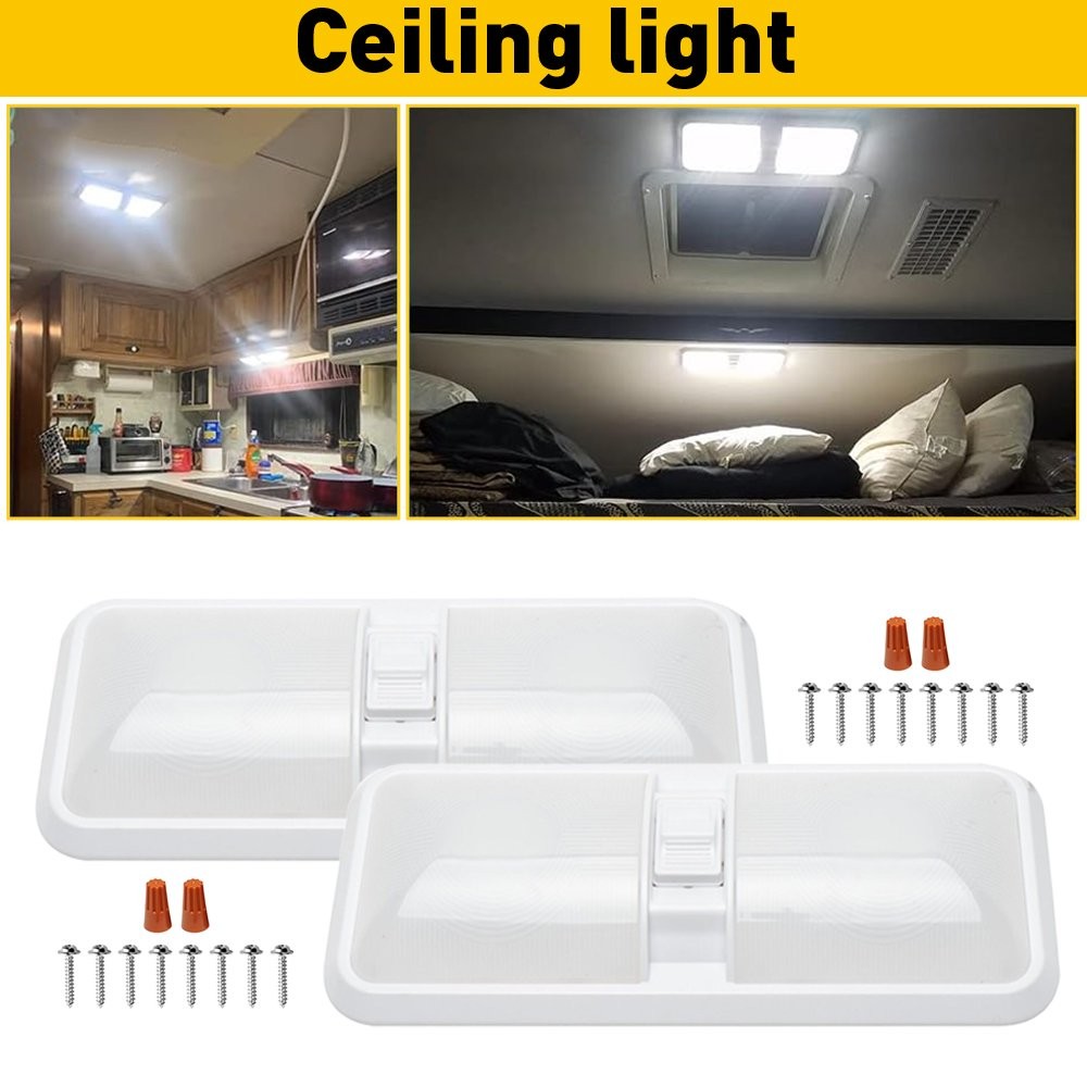 2PCS LED RV Interior Led Ceiling Light Camper Boat Trailer double Dome 12V 600LM