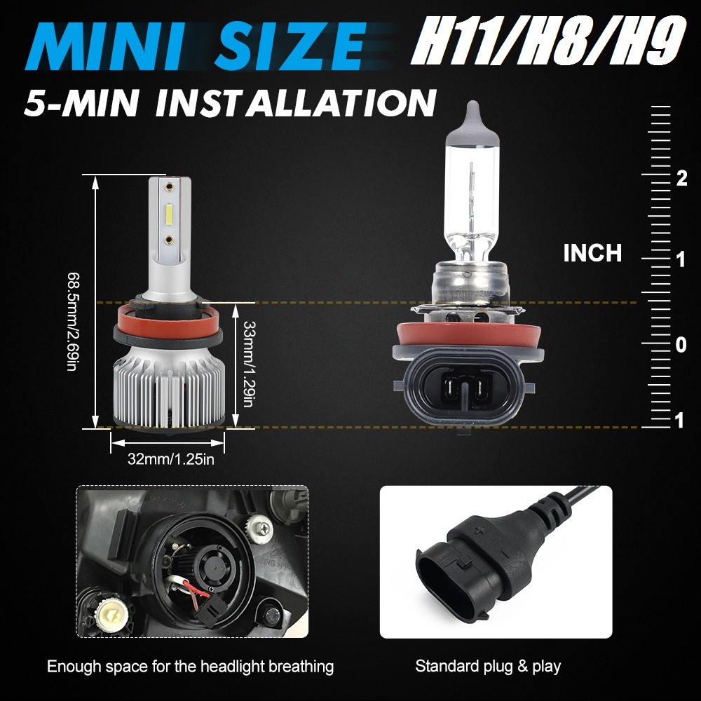 H11 H8 LED Headlight Bulbs Kit 6000K Fit Toyota Camry 2007-2018 Low Beam Bright