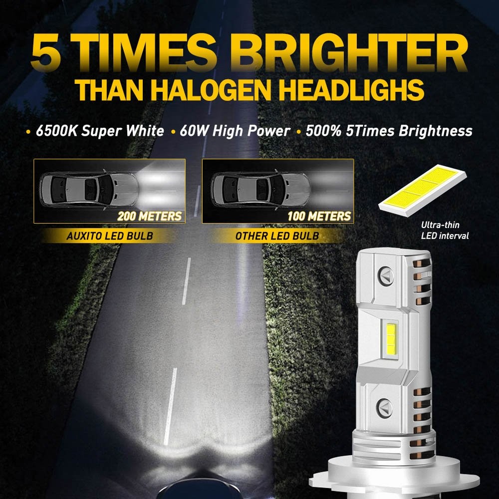 2X Auxito H7 LED Headlight Bulb Kit High or Low Beam 6500K Super White 16000LM