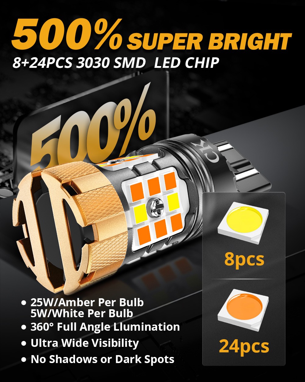 AUXBEAM 7443 CK LED White Yellow Front Turn Signal Light Bulbs Canbus Error Free