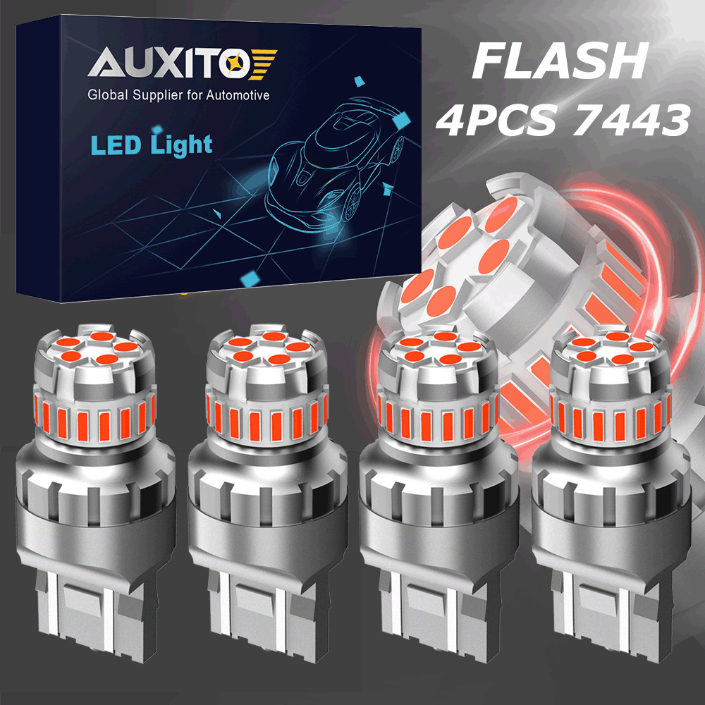 4x AUXITO 7443 7440 Brake Tail Stop Light Red Flash Strobe Blinking LED Bulbs US