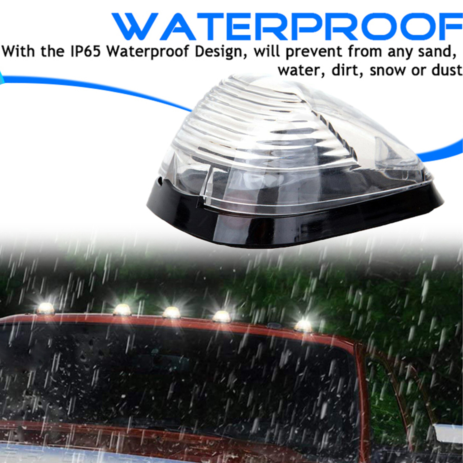 Clear Lens White LED Cab Roof Marker Lights For 99-16 F250 F350 F450 Super Duty