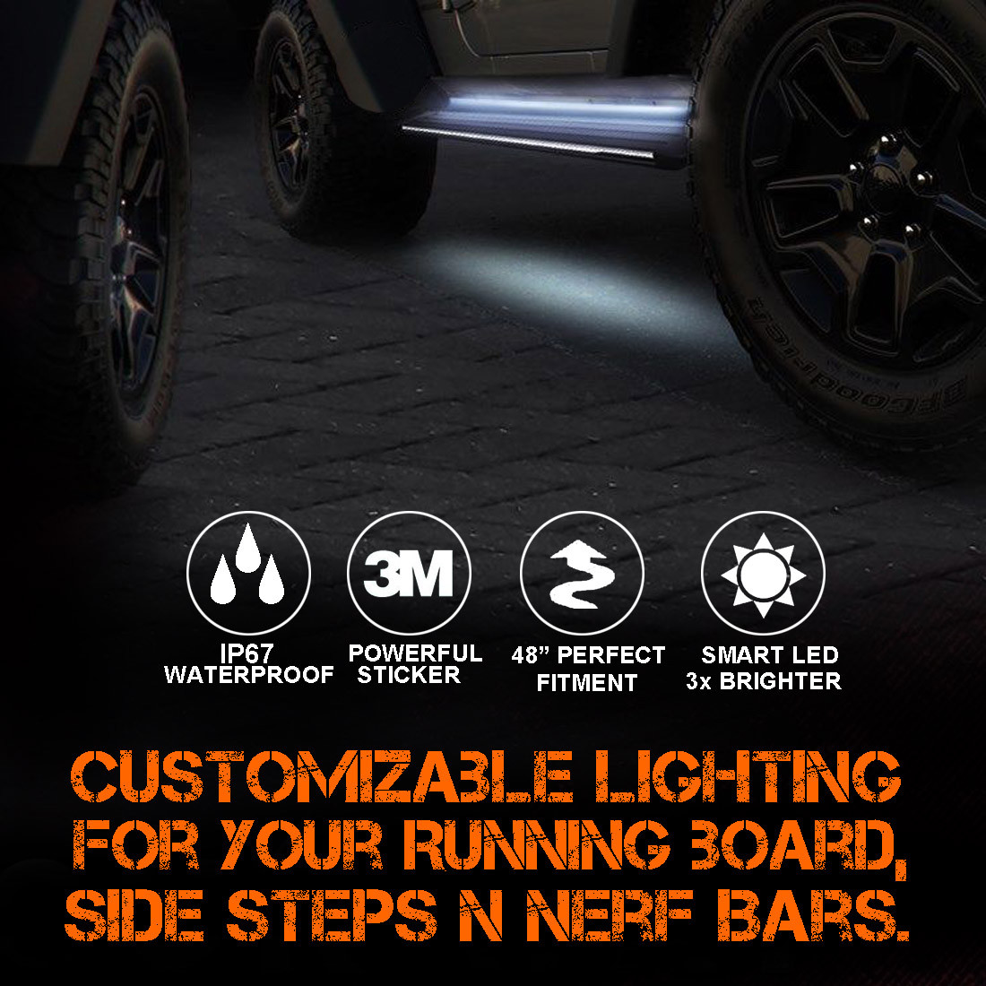 2X Amber Side LED Light Strips Running Board Marker Courtesy Step Lighting 48″