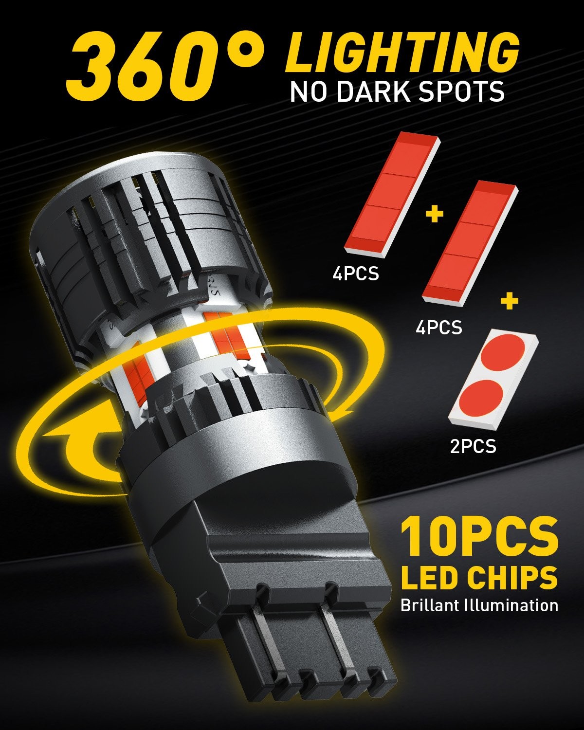 4PCS LED Brake Tail Light Bulbs Red Lamp 3157 High Power Built-in Resistor KP8