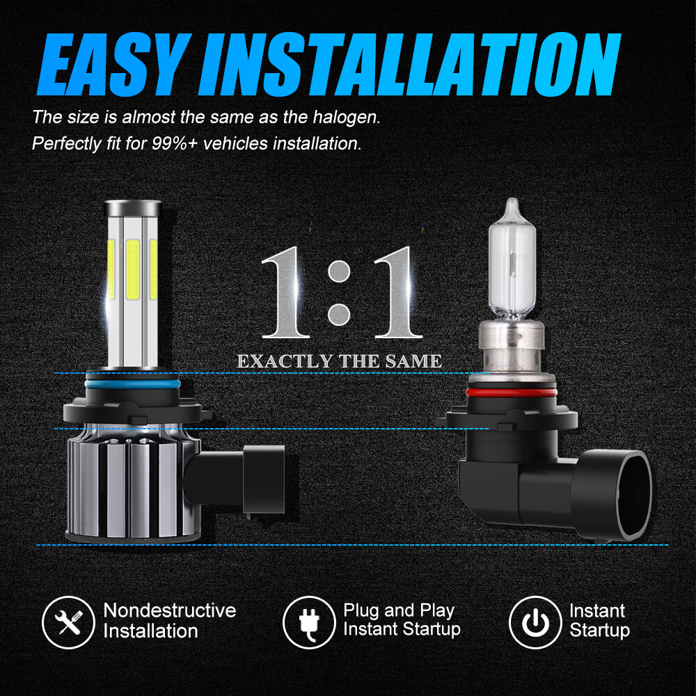 2/4/6-sides 9012 LED Headlight Bulbs Kit High Low Beam Super Bright 6500K White